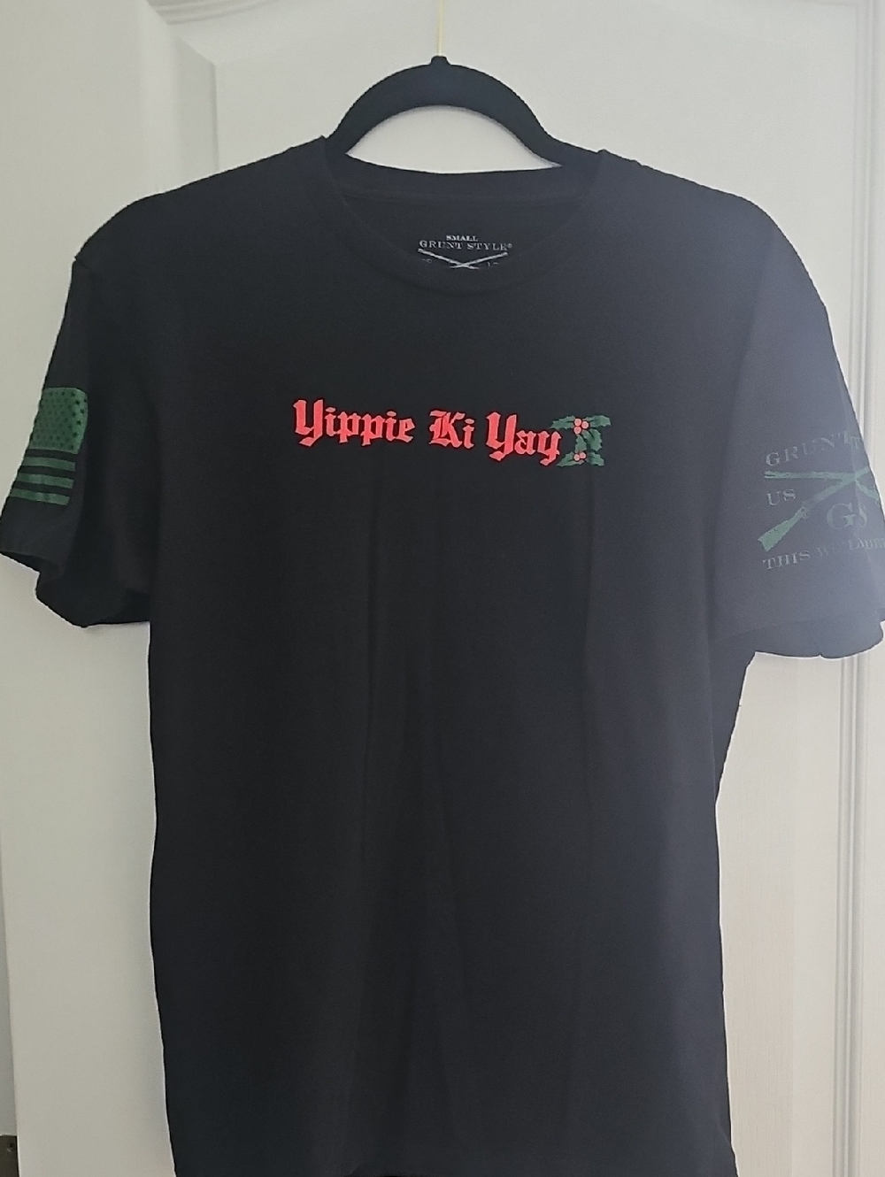 Grunt Style Black Tee with Red Yippie Ki Yay Graphic